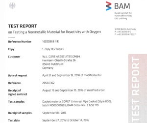 Universal Pipe Gasket (Style 800) Certification Oxygen Service BAM