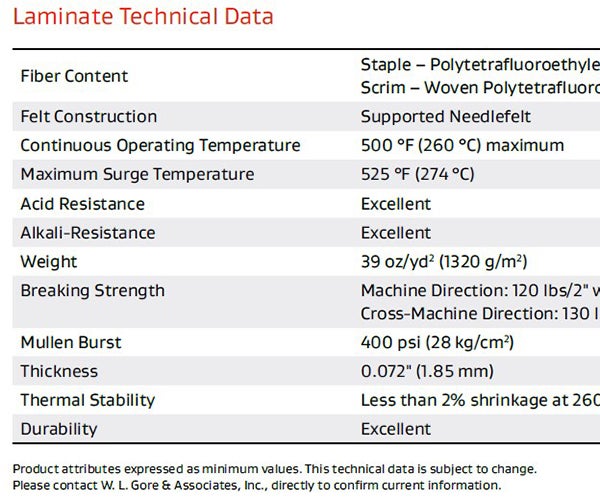 Thumbnail image of data sheet for GORE DENOX Catalytic Filter Bags