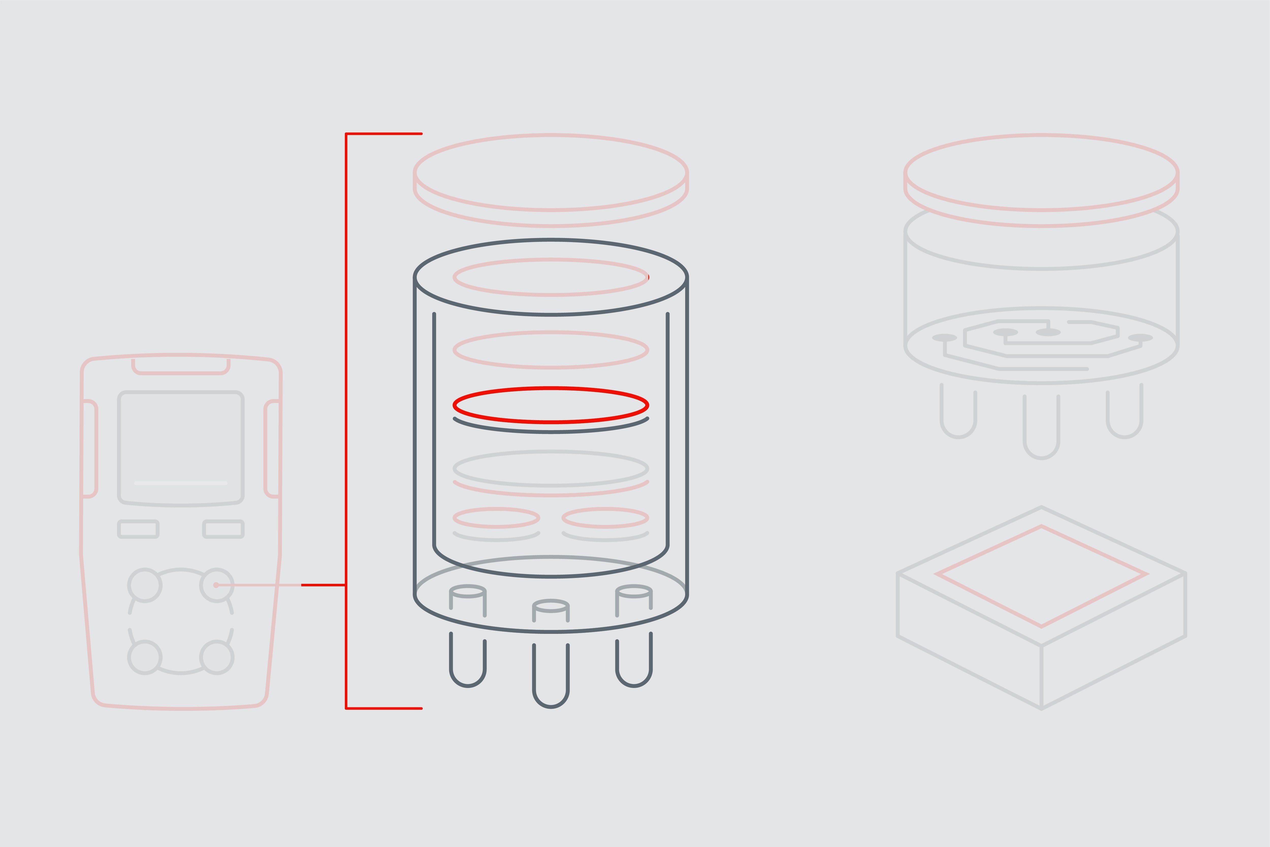 Infographic highlights the membrane at the working electrode in an EC gas sensor.