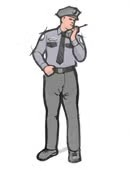 無線機で話す警察官のイラスト
