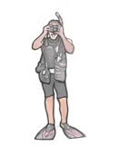 スキューバ装備でカメラを持つダイバーのイラスト
