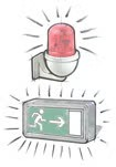誘導灯と警報装置のイラスト