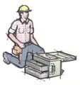 防水ケースと建設作業員のイラスト