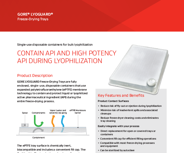 Data sheet for GORE LYOGUARD Freeze-Drying Trays
