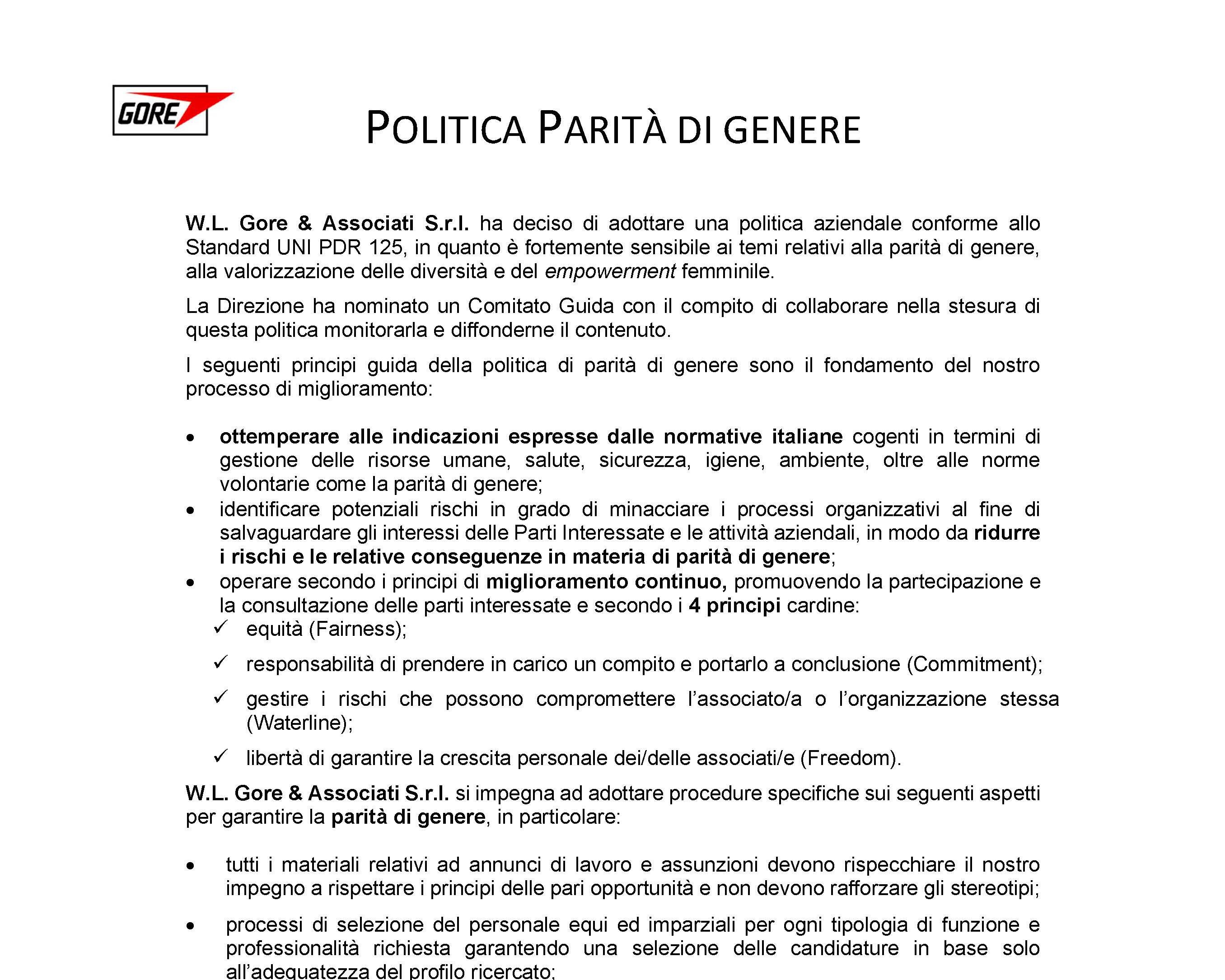 First page of Gender Equality Policy