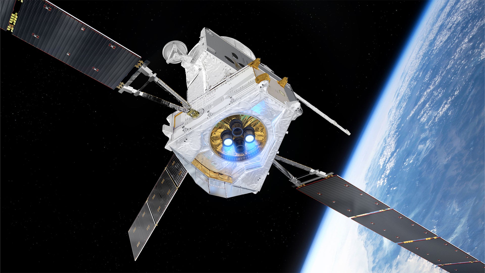 地球上空を周回する探査機ベピ・コロンボ(BepiColombo)