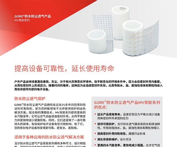 GORE<sup>®</sup>防水防尘透气产品—MV背胶系列规格书