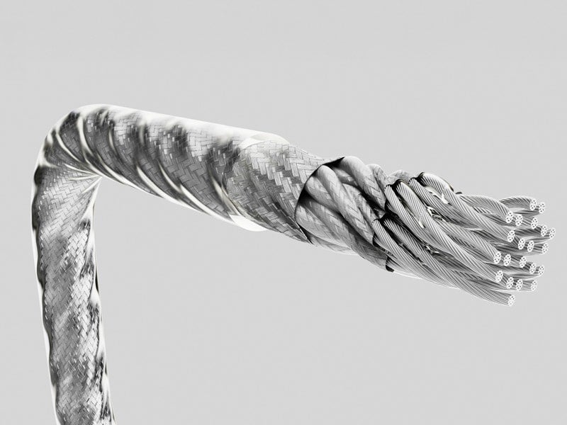 Close up of Ultra Clean Static Round Cable with the outside removed to show the inside
