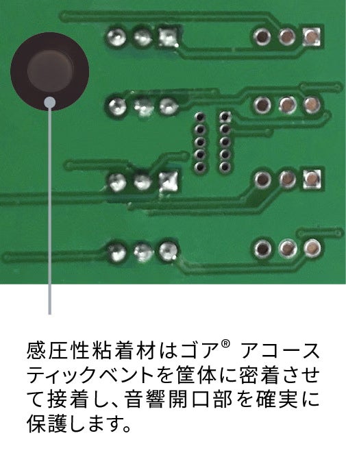 プリント基板または筐体に確実に接着するゴア® アコースティックベント