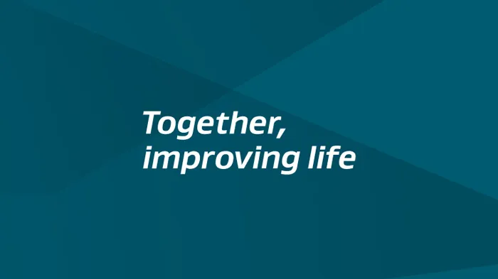 Together, Improving Life on a blue background