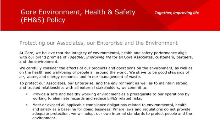 First page of the EH&S policy