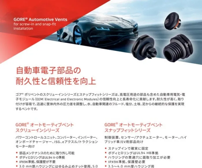 GORE® Automotive Vents - Snap-Fit Vents: AVS 14, 67, 70, 200 - Data Sheet