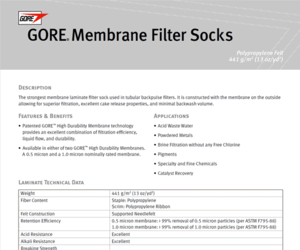 ata Sheet: High Durability Filter Sock - Polypropylene Felt 441 g/m2