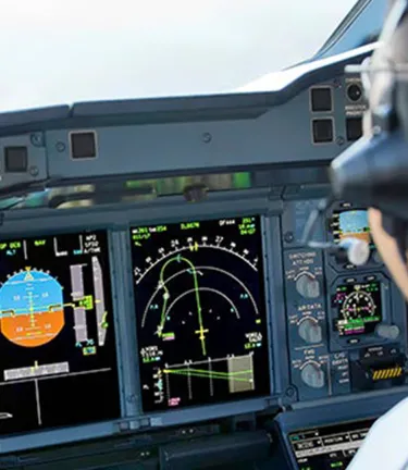 Pilot in an A380 cockpit